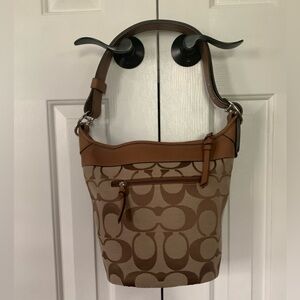EC Authentic Coach Signature Bleecker Bucket Purse Brown & Tan Leather Canvas